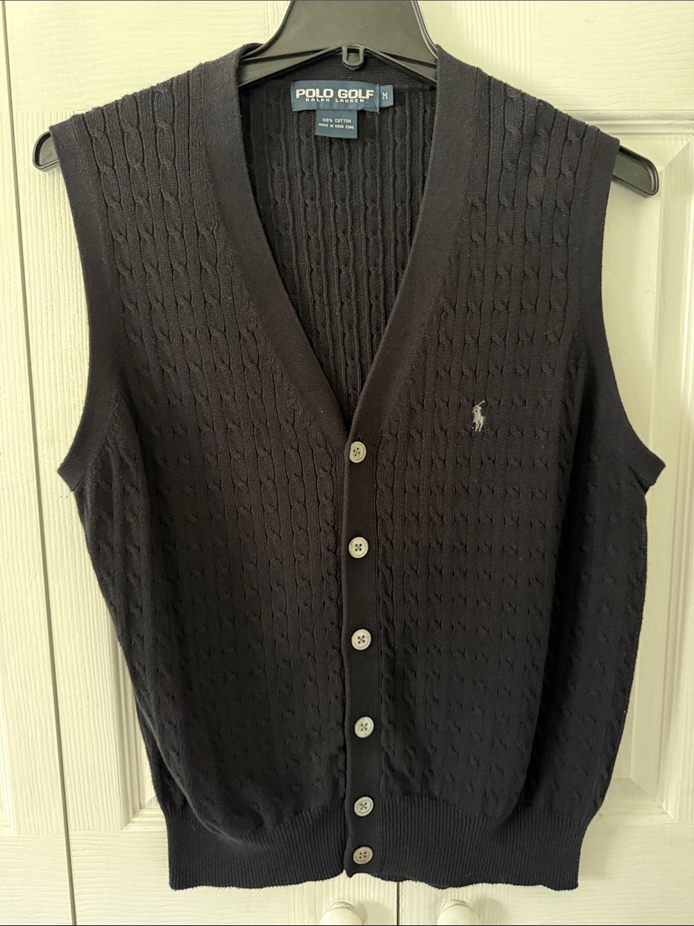 Polo Golf Ralph Lauren Navy Cable-Knit V-Neck Button Vest Sz M